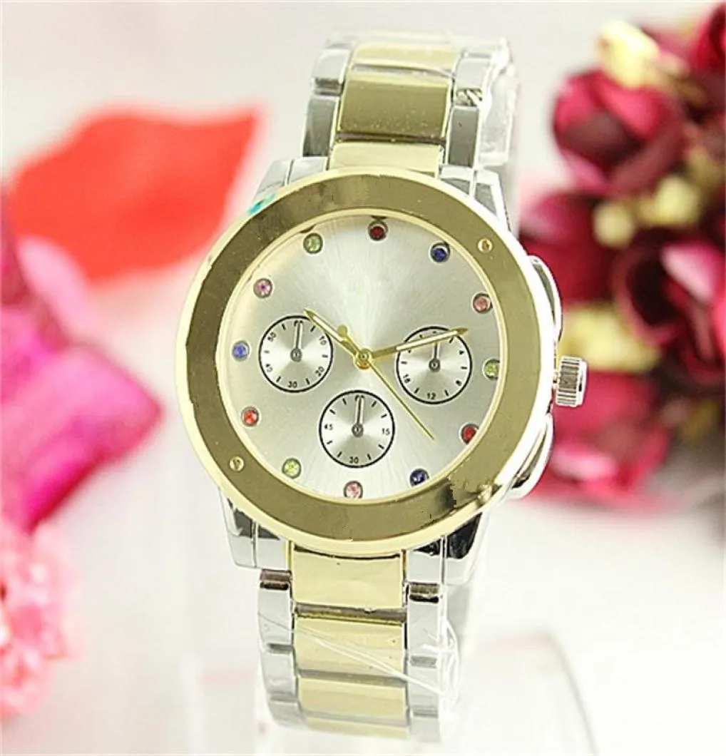 Women uartz Watches Fashion colour Rhinestone Diamond inlay Clock dial Quartz Watches Stainless Steel Watch Alloy Wrist Quartz Wat9046031