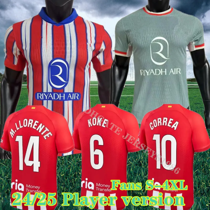 S-4xl 2024 25 Atletico Madrids piłka nożna Griezmann 24 25 M.Lloreente Koke Saul Correa Lemar Football Shirt Men Kit Kit Sets Munduli Fan Wersja