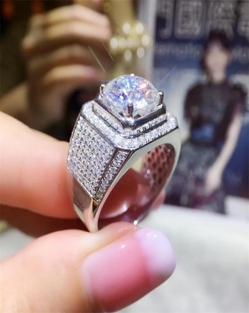 Handgjorda mousserande lyxsmycken 925 Sterling Silver Round Cut Big White Topaz Cz Diamond Gemstones Women Wedding Band Ring for M4136663