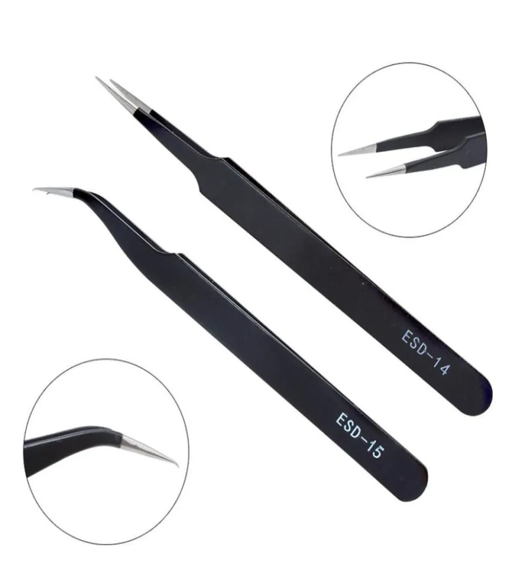 DIYWORK ESD14 ESD15 Antistatic Fending Straight Tip Twezers Précision Souding Twezers Set Electronic ESD TOLL7333250