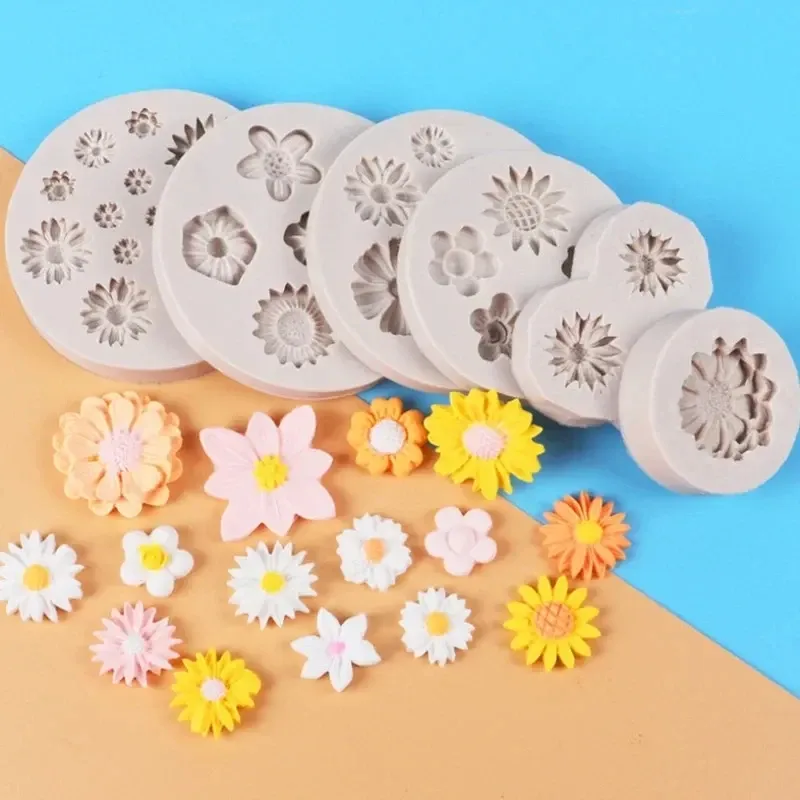 Moules Daisy Chrysanthemum Fleur Silicone Moule Fondant Cake Decorating Tools Mini résine Moule de boulangerie