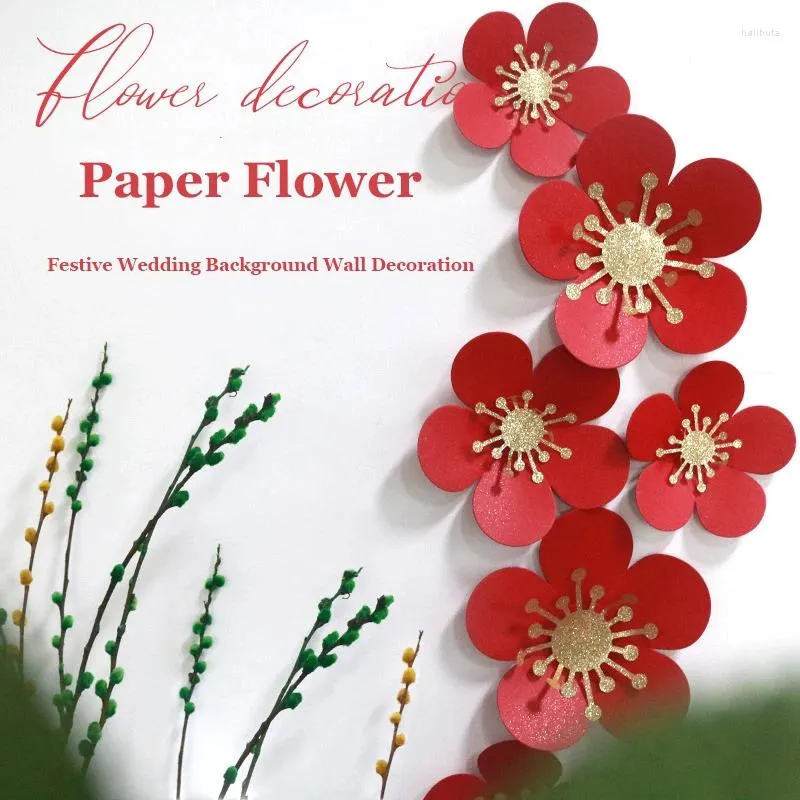 Party Decoration 6 PCS Set Pappersblomma Bröllopsfönster Layout Chen Mei Wall Red Flowers