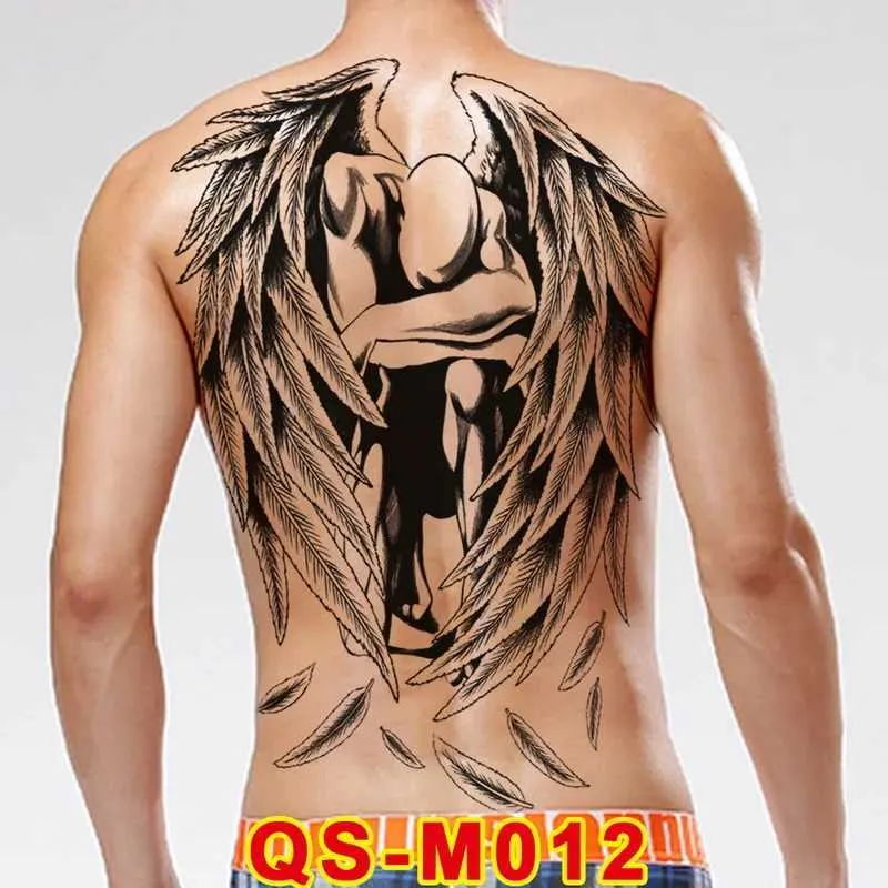 Tattoo Transfer 48*34cm large tattoo stickers 20 new designs Dark angel fish wolf buddha temporary flash tattoos full back body paint cool men 240426