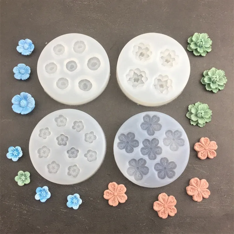 Moulds New Mini Cherry Blossom Peach Blossom Silicone Mold Mousse Cake Fondant Baking Tool Gypsum Glue Resin Clay DIY Decoration Mold