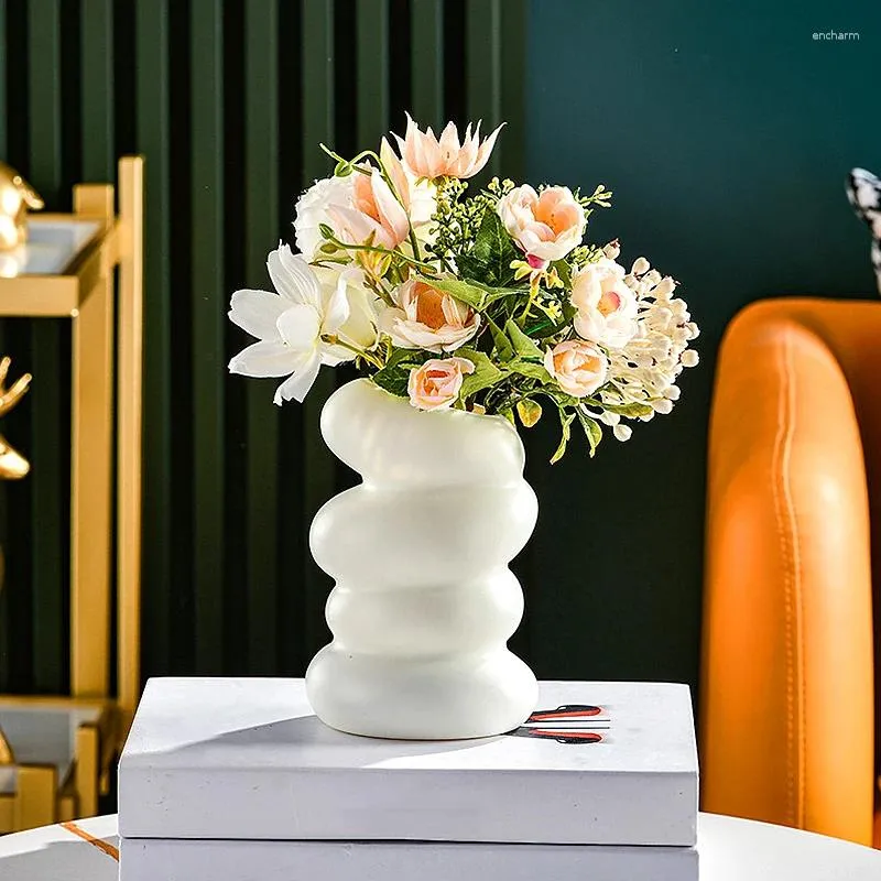 Vasi di plastica Vaso bianco a spirale Decorazione idroponica decorazione ad alta fiore attorcigliata ceramica moderna decori moderni