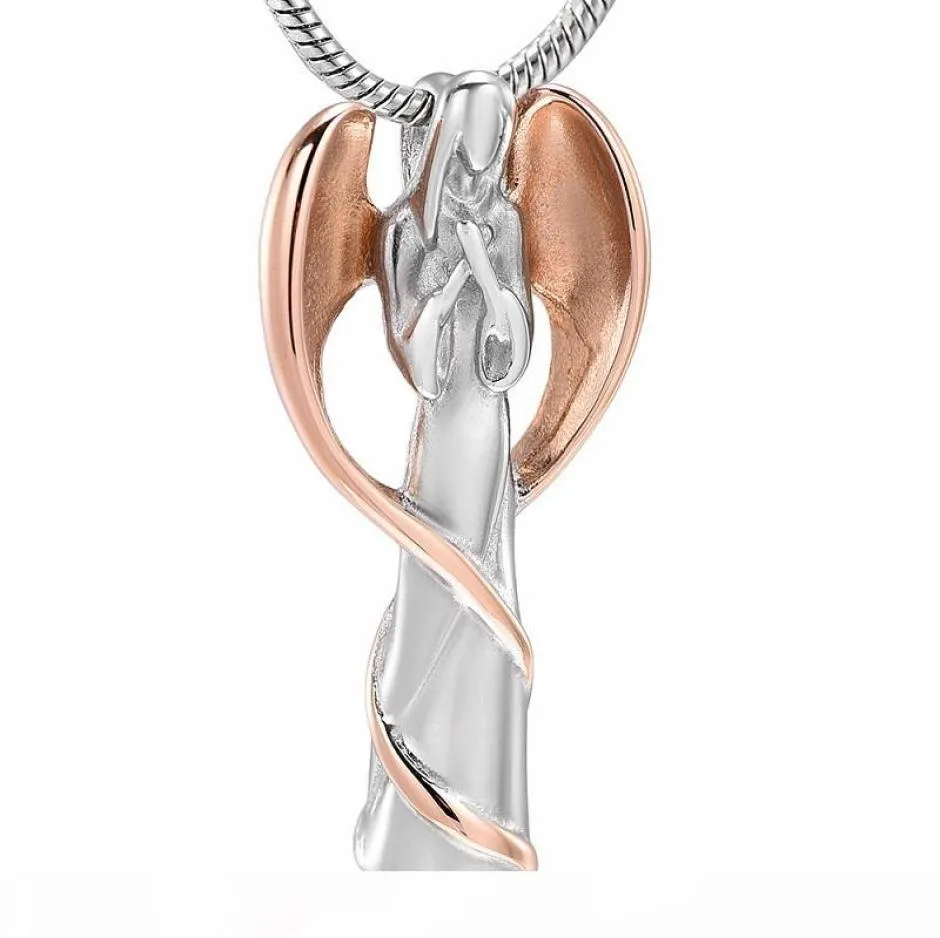 IJD9739 Rose Gold Silver Angel Lady Ashes Håll Keepsessen Rostfritt stål Kremation Pendant Memorial Necklace Funeral Urn Jewelry AC8804099