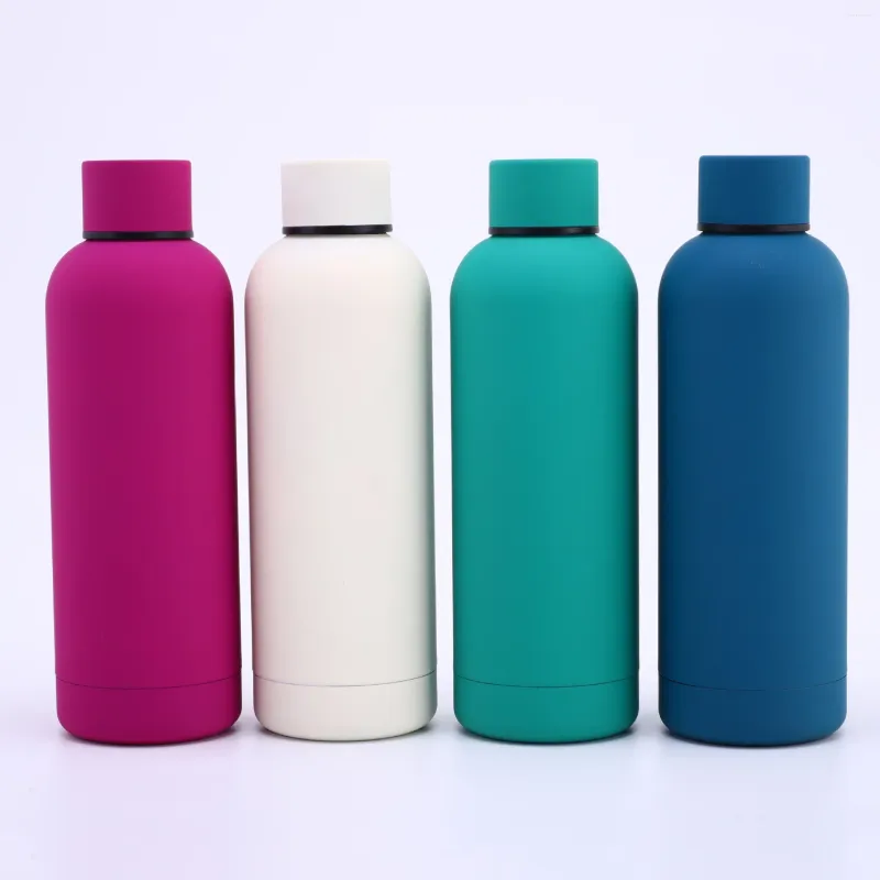 Water Bottles 304 Stainless Steel Small Mouth Bottle Double-layer Insulation 500ML Outdoor Sports Cup Rubber Paint