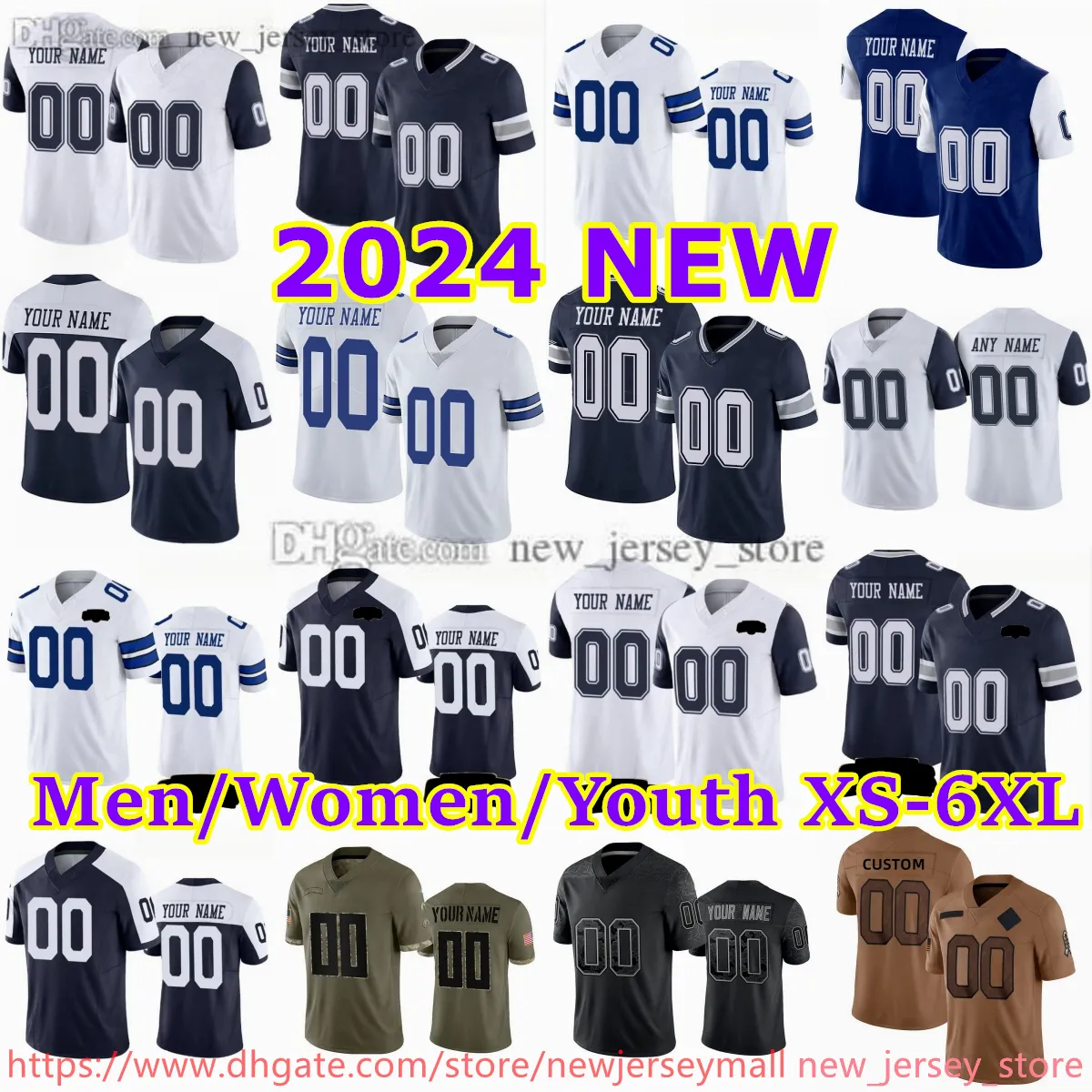 カスタムS-6XL DIY 4 Dak Prescott Football Jersey Stitched 60 Tyler Guyton 21 Ezekiel Elliott 88 Ceedee Lamb Leighton Vander Esch Micah Parsons Rico Dowdle Trevon Diggs