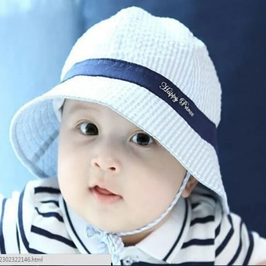 Småbarns spädbarn Sun Cap Summer utomhus Baby Boy Girl Hatts Sun Beach Bucket Hat Randig Cotton Baby Basin Cap 3 Colors30C