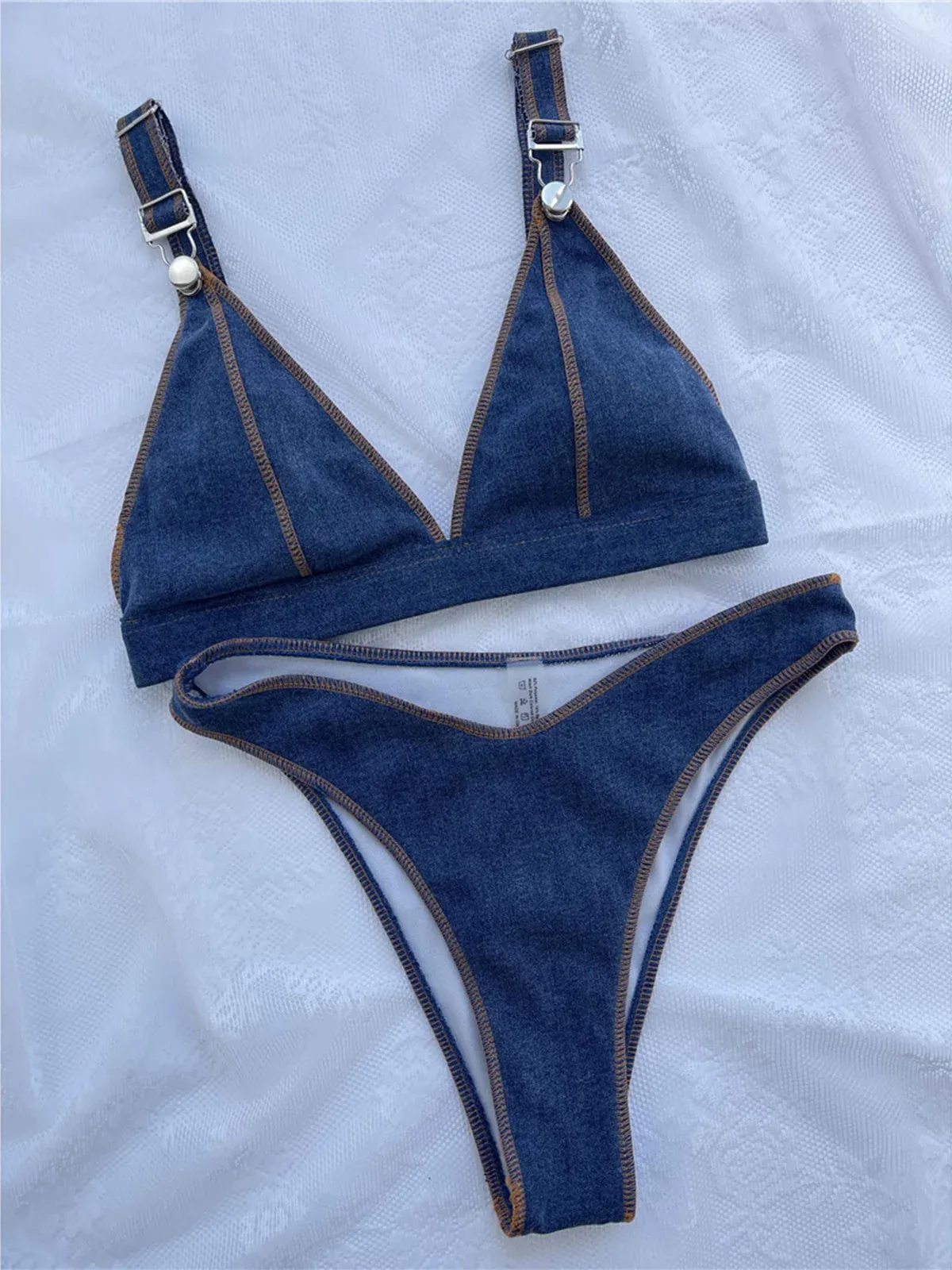 Set Sexy Denim Blue Brésilien High Cut Bikini Femme MAISON FEMMES FEMMES DE MAISONS DE MAISONS DE MAISON
