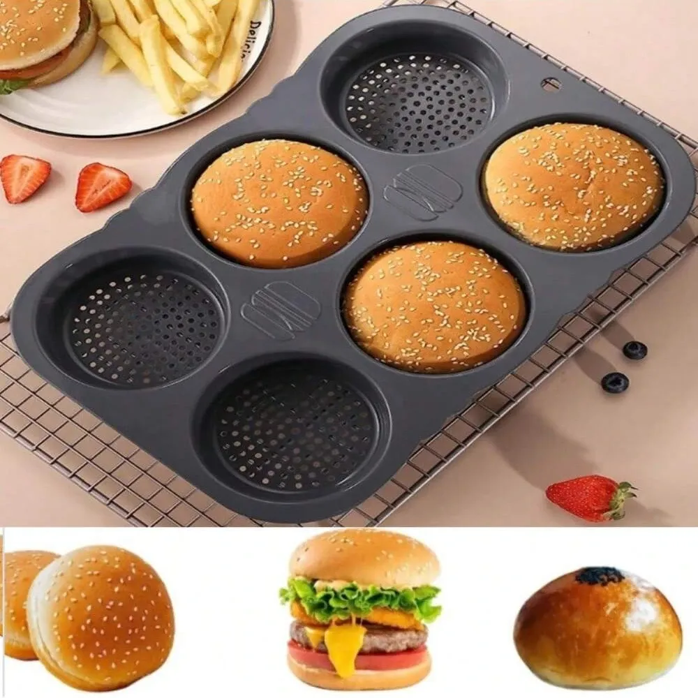 Moulds 6/4 Hole Hamburger Mold Silicone Baking Tool Household Hightemperature Resistant Hamburger Mold Oven Baking Plate Bread Mold