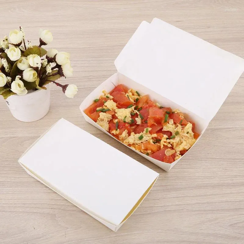 Geschirrssätze Sets Mahlzeitenbox zum Mitnehmen Tools Öko-Einwegpapierverpackung mit großer Kapazitätsgeschirr verdicktes abbaubares Mittagessen 50pcs/Pack