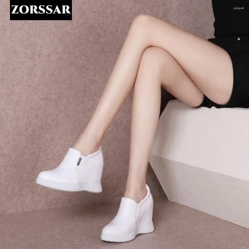 Casual Shoes Ladies Sneakers Fashion Women's Platform High Heels Wedge Heel Height Increasing Genuine Leather Vulcanized