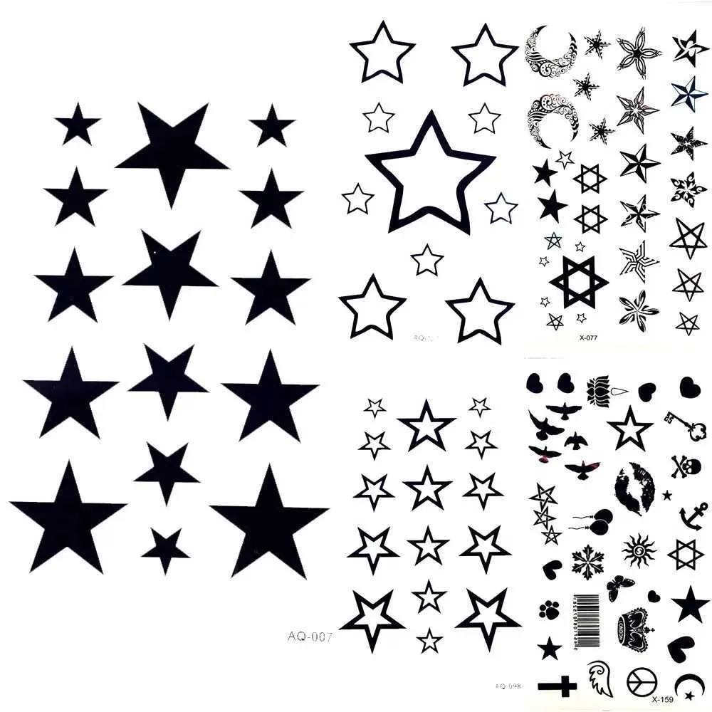 Tatueringsöverföring Lovely Black Moon Sky Stars tillfällig tatuering Cartoon Kids Girl Tatoo Handvattentät öron Tatuering Klistermärken Män Body Arm Finger Art 240427