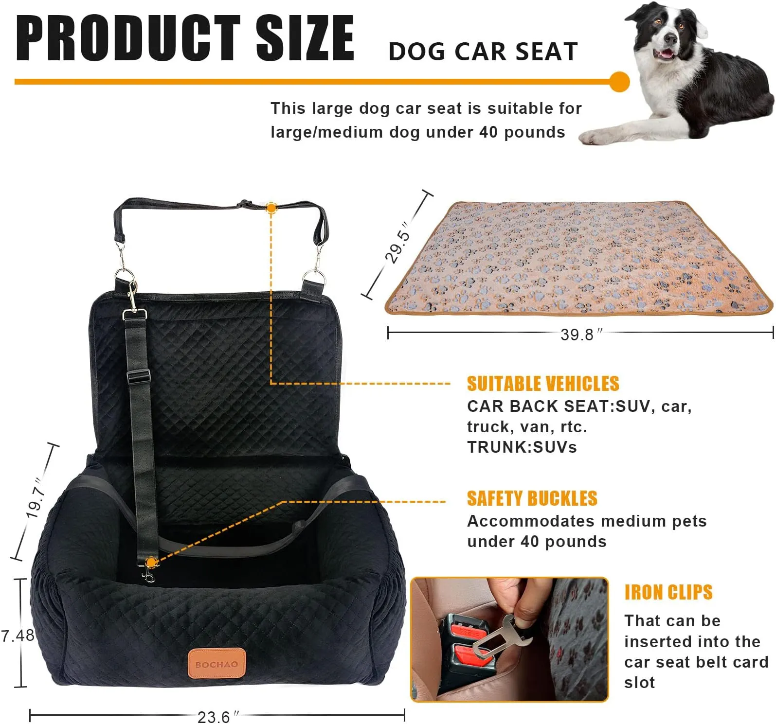MuttStuff & Co Siège Auto Pour Chien - Ceinture De Sécurité Imperméable Pour Chiot, Housse De Siège 2 En 1 Pour Chien En Voiture, Siège De Voiture De Voyage Pour Chiot, Panier