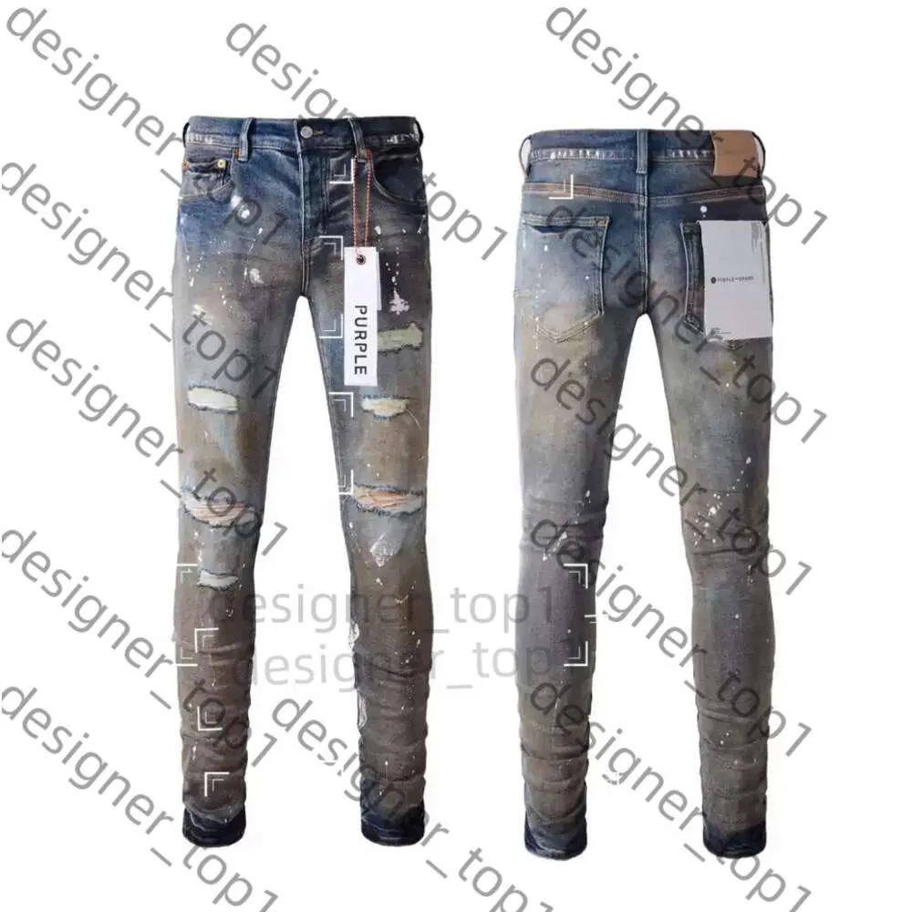 Designer Purple Jeans Herren Skinny Motorcycle Lila Jeans Designer Trendy Trendy Ripped Patchwork Loch das ganze Jahr über schlanke Beinbein -Großhandel Lila Jeans für Mann 1861