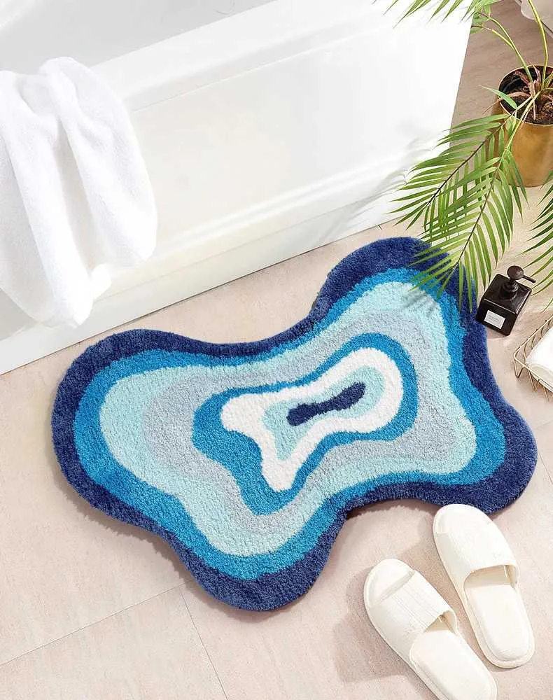 Dywany groovy nieregularny abstrakcyjny sztuka dywan do łazienki puszysty dywan w kąpieli zielony/niebieski ręcznie robiony wodociąg