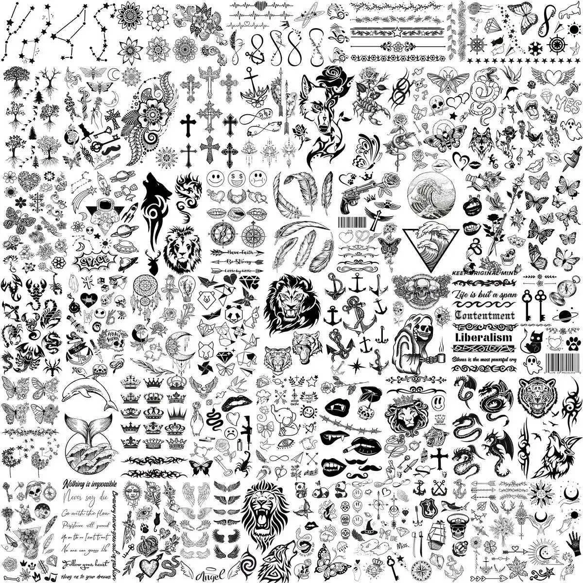 Transfert de tatouage 52 feuilles petites tatouages temporaires pour les mains adultes minuscules animaux papillon autocollant 3d false fleurie infinie kits tatoos mignons 240427