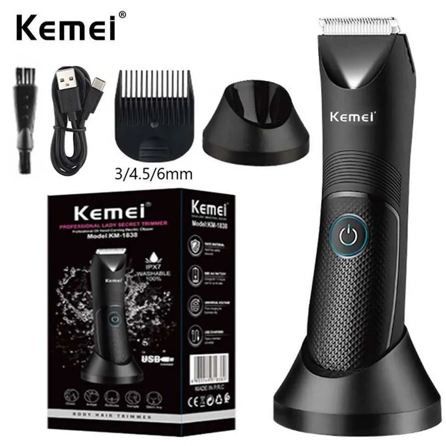 Trimmer des cheveux Kemei Aaine de la zone de pelouse lame en céramique imperméable Ciseaux secs humides aisse pubic aisse rasoir hygiène ultime pour le corps Q240427