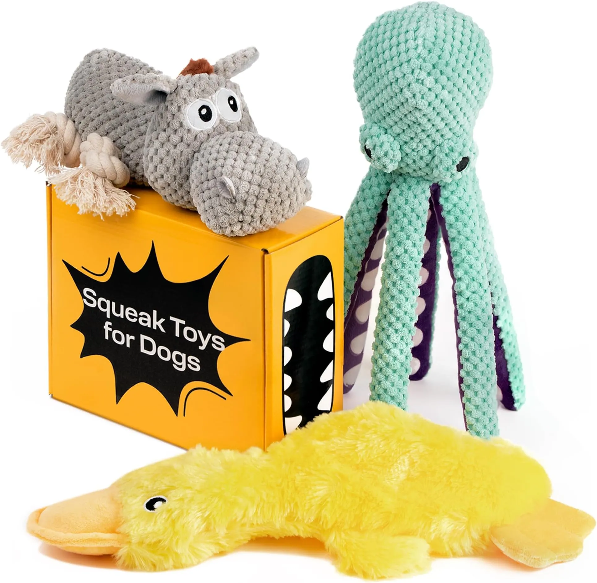 Squeaky Dog Toys 3-Pack! Fun Plush Rope Chew Toys for All Dogs