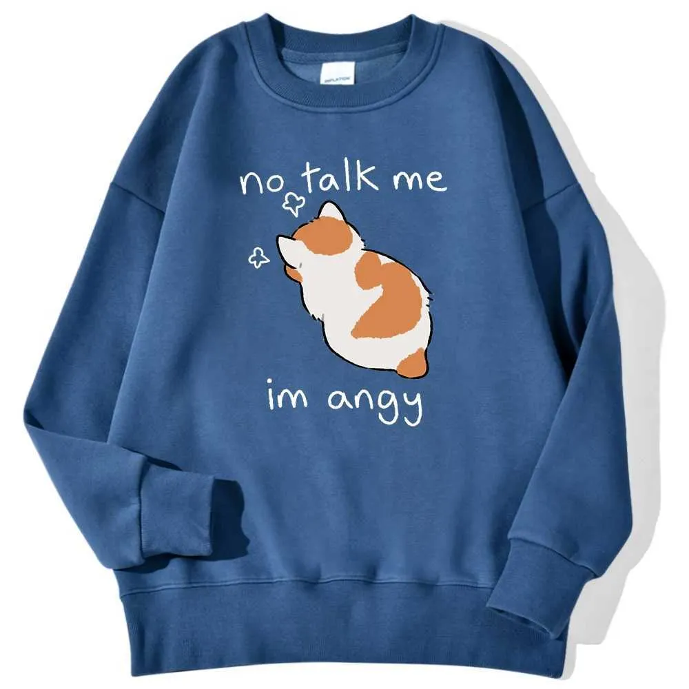 Mens Hoodies Sweatshirts Tsundere Cat No Talk Me Im Angy Print Mens Sweatshirt Casual bekväm varm hoodie Street Fashion Pullover Autumn Wool Top 240425