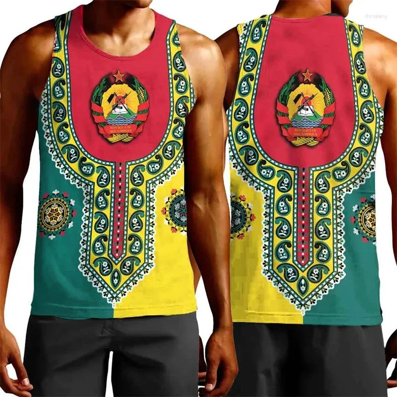 Tops de réservoir masculin Mozambique Carte de drapeau 3D Top imprimé pour hommes vêtements décontractés gilet hawaïen National Emblem Wiltcoat Africa Jersey dashiki