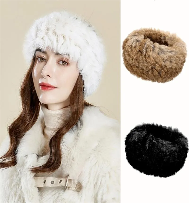 Headbands 100 Rabbit Fur Accessories Heavy Snow Outdoor Womens Hair Band ColdProof Headband Winter FS006 2209275629713