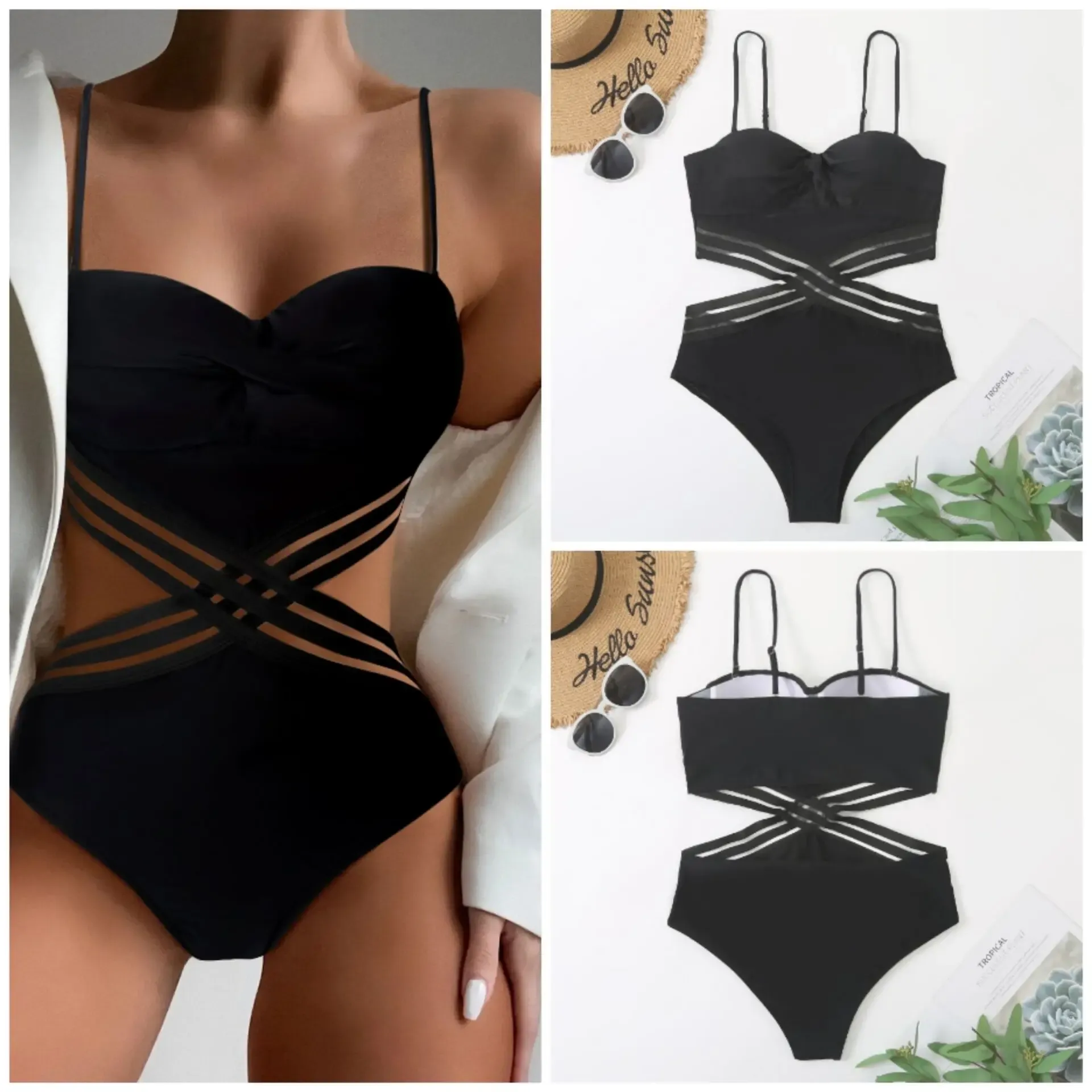 Ställ in sexig hård väska strappy onepiece bikini damer baddräkt tillverkare grossist