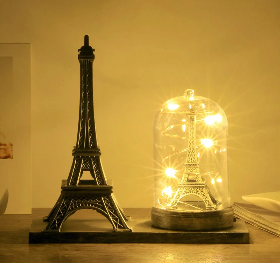 Paris Eiffel Tower Crafts with Light Creative Creative Model Table Miniaturas Desk Ornaments Vintage Home Decor4888299