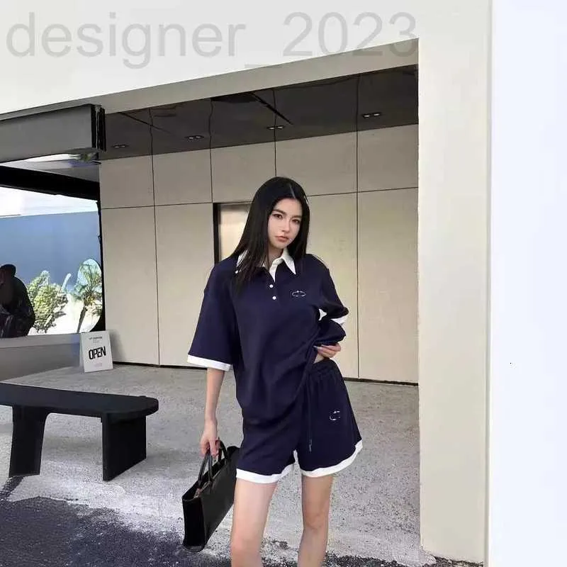 Women's Tracksuits Designer 2024 Summer Light Luxury Contrast Color Design Flip Collar Top+Elastic Waist Shorts Casual Set 488D