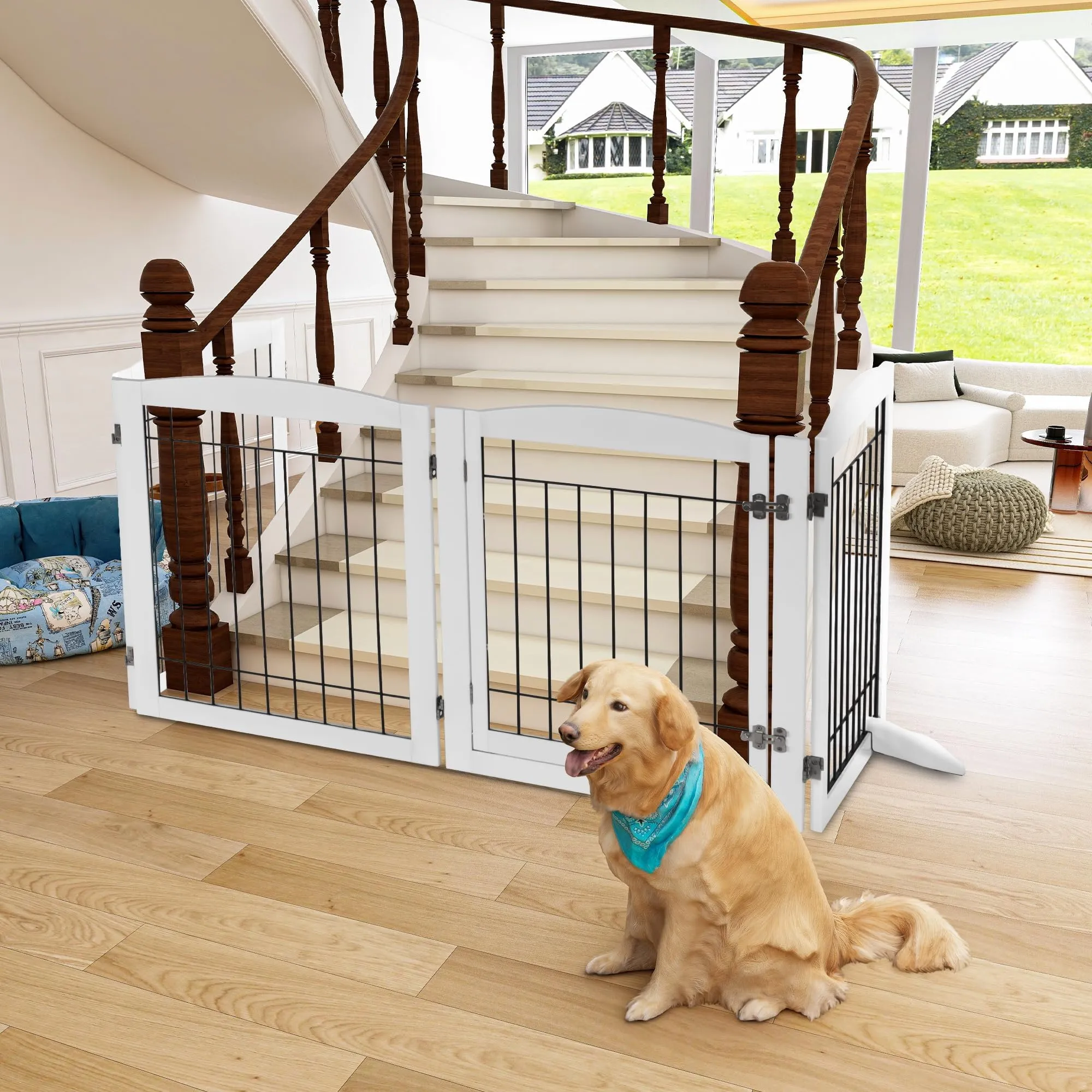 96 Inch Extra Wide Dog Gate Free Standing Gate For Dogs SPIRICH 96-inch Extra  Wide, image size:2000x2000