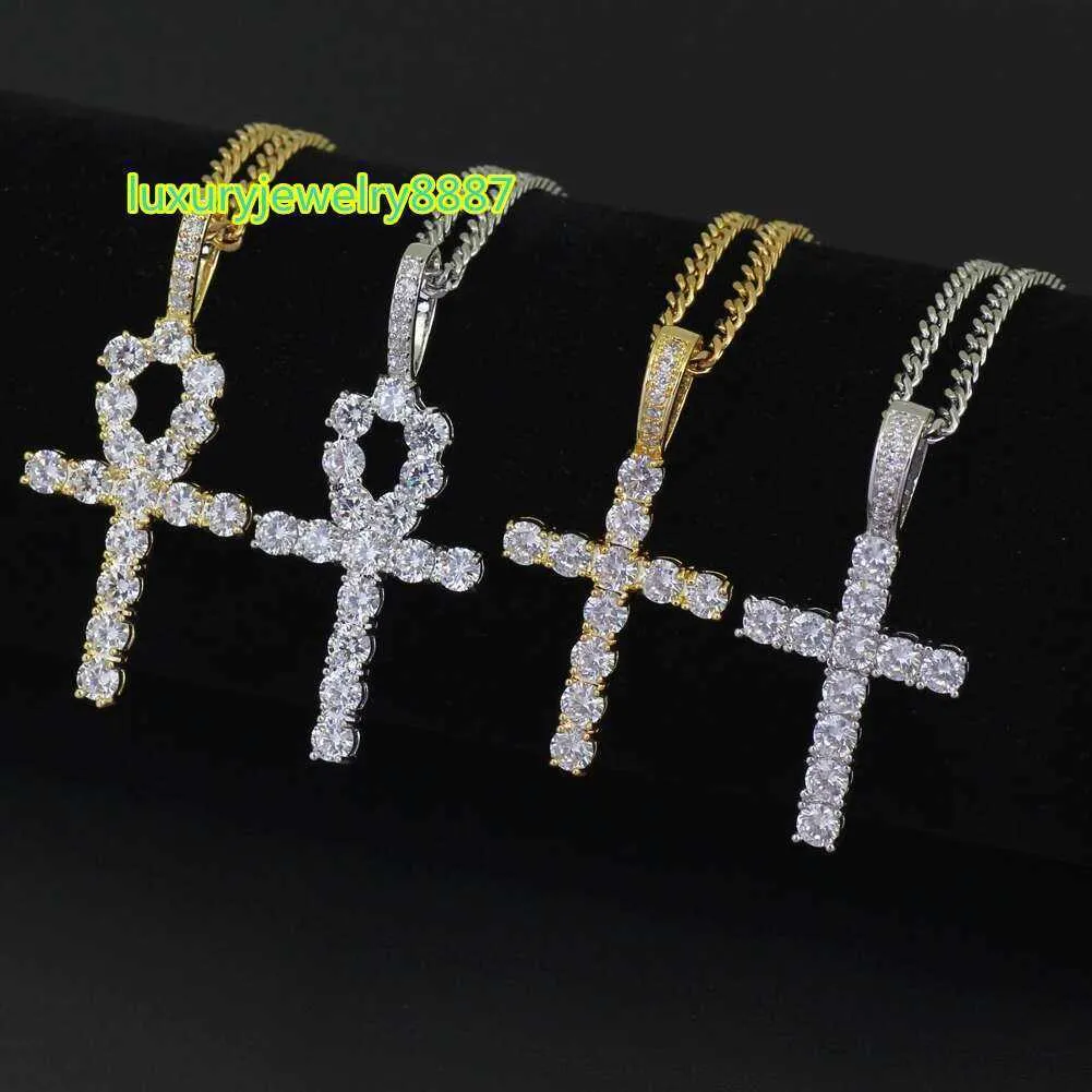 Hip Hop Cross Diamonds Pendant Necklaces for Men Women Gift Necklace Jewelry Gold Plated Copper Zircons Cuban Link Chain