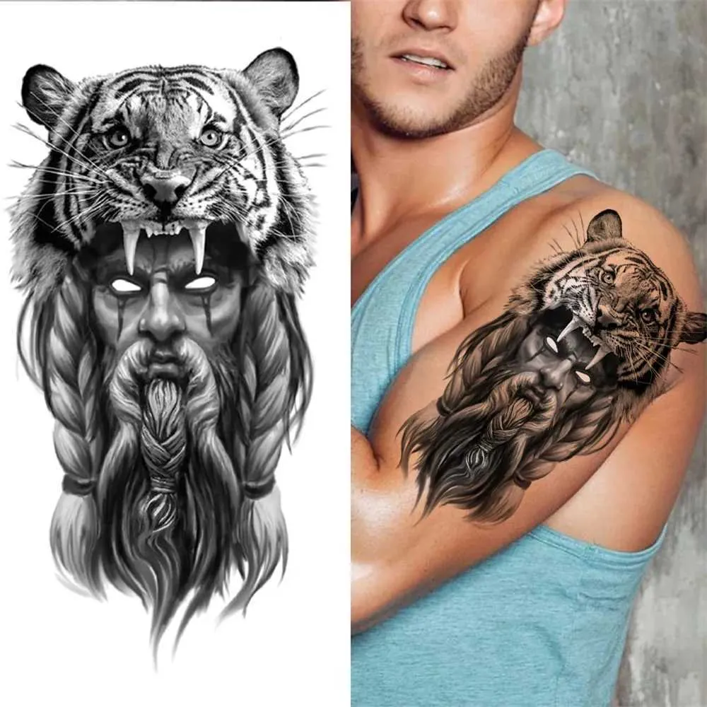 T84R Tattoo Transferência à prova d'água Tattoo temporário Adesivo florestal leão tigre urso flash tatuagens mulheres leopard lobo coroa braço de arte falsa tatoo homens 240426