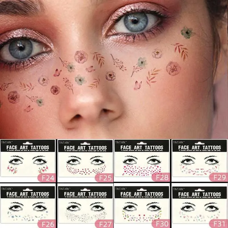 Transfert de tatouage visage temporaire tatouage mignon petites fleurs fleurs tatouages tatouages pour visage autocollants maquillage maquillage étanche pour les filles 2020 Nouveau 240426