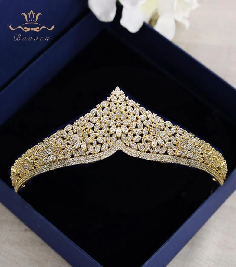 Top Quality European Brides Gold Flower Zircon Hairbands Crystal Tiara Crowns Wedding Hair Accessories Birthday Gift T1906288048289