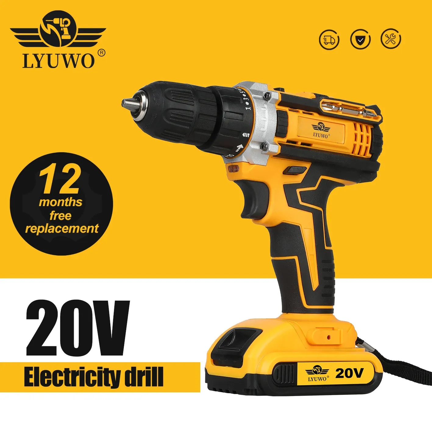 LYUWO Rechargeable Electric Hand Drill Pistol Screwdriver Household Impact Tool Lithium Battery 240420