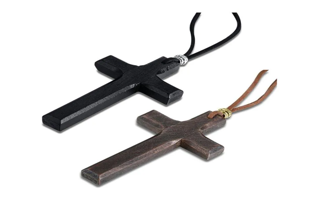 Duży drewniany naszyjnik ze skórzanym sznurkiem rzeźbiony naszyjnik wiara Jezus męska biżuteria 9769166