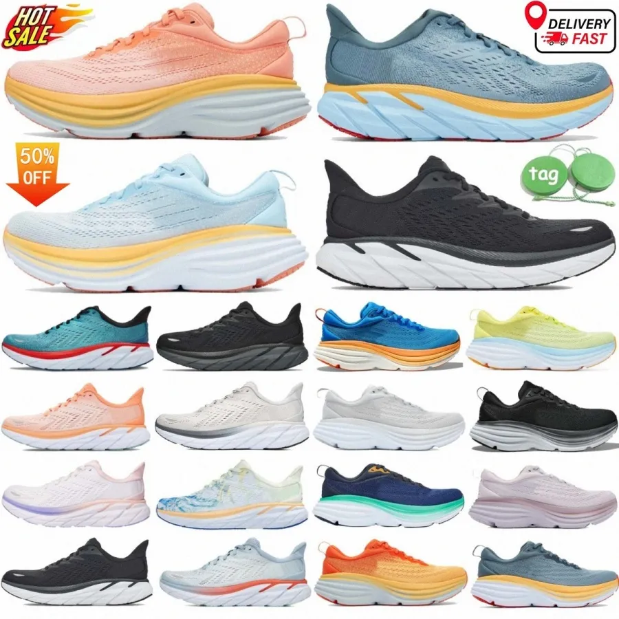 Chaussures de course Clifton 9 Bondi 8 Mens Cloud Bottoms Bottoms Womens Jogging Sports Trainers Free People Kawana White Black Black Pink Orange Runners Sneakers 3664 #