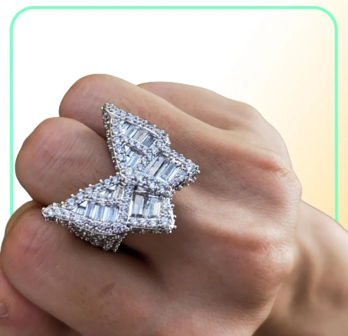 Butterfly CZ Diamond Rings Micro Paled Iced Out Cubic Zircon Fashion Mens Hip Hop Gold Ring Jewelry50282618215987