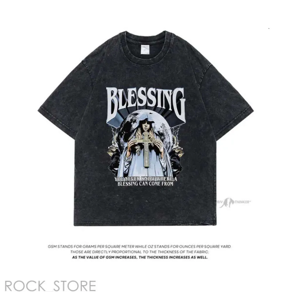 Błogosław Męskie koszulki Exfine Mary Blessing T-Shrits Men Streetwear Tie bar barwnik T-Koszulka Zwyciężona kwas Kwas T-koszulka