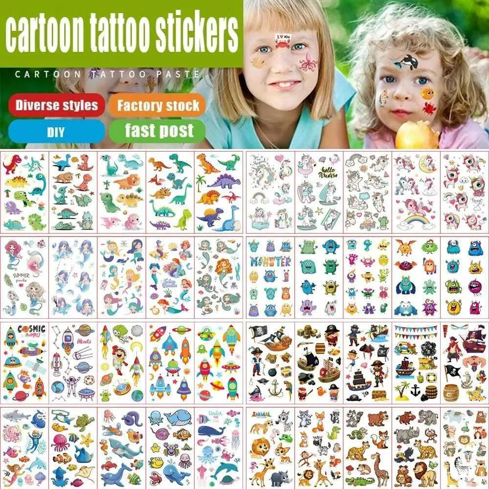 Tattoo Transfer 10Pcs Fake Tattoo Stickers Cartoon Temporary Tattoos Kids Arms DIY Body Art Cartoon Collection Mermaid Cute Unicorn Animals Car 240427