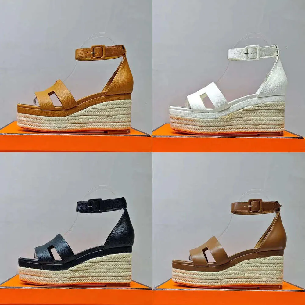 Piattaforma a cuneo sandali femminili femminili vera caviglia con cinturino con paglia di muffin in pelle di vena designer di scarpe di fabbrica di scarpe di fabbrica con scatola di qualità originale