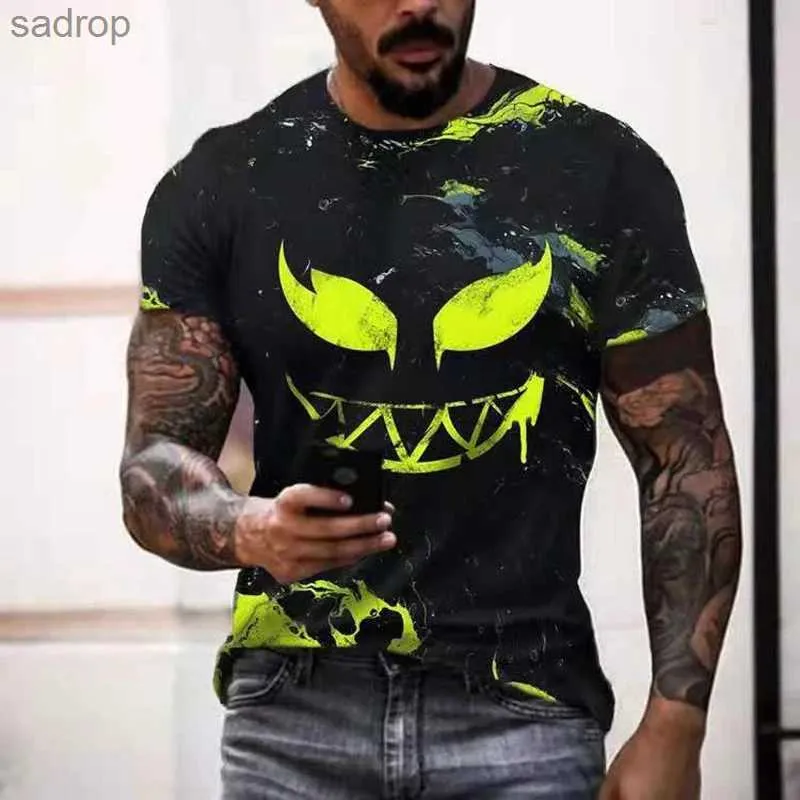Men's T-Shirts 2023 New Mens Casual Short sleeved Hip Hop Smiling Face 3D Printed T-shirt with Embroidered Extra Large Mens T-shirt TopXW