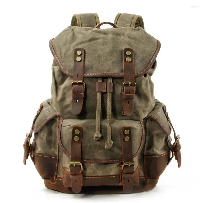 Backpack Weysfor Vintage Canvas Leather Backpacks Men Women Laptop Daypacks Waterproof Rucksacks Large Mountaineering Travel Pack