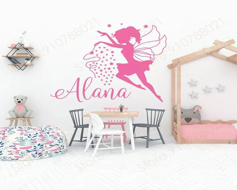 Adesivos de parede garotas personalizadas nome Little Princess Fairy adesivo decoração de casa Decalques de berçário de quarto personalizado S3206885187