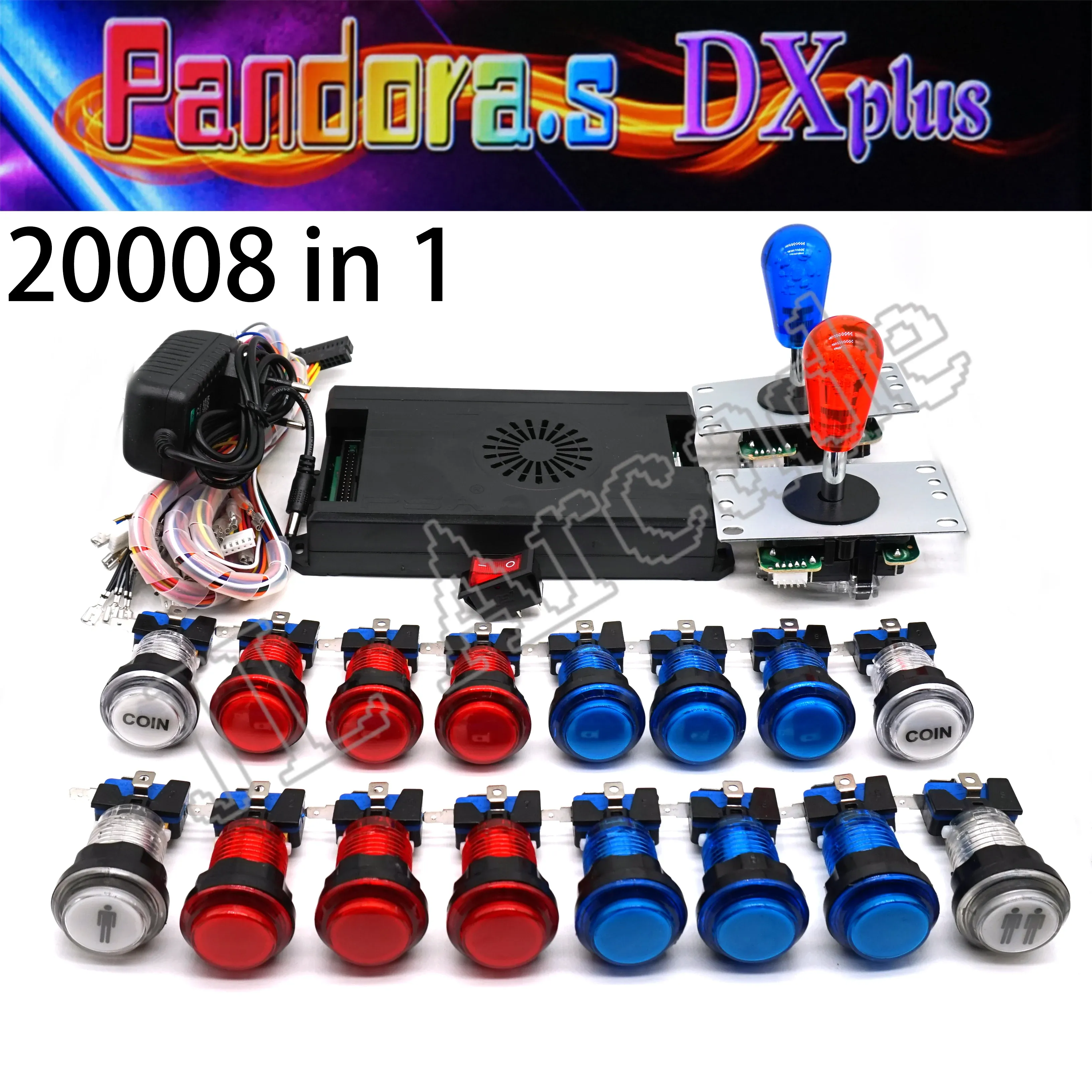 Spieler Pandora Saga Box DX Plus Arcade DIY Kit 20008 Spiel in 1 LED -Druckknopf Sanwa Joystick Netzteil für Bartop -Maschinenschrank