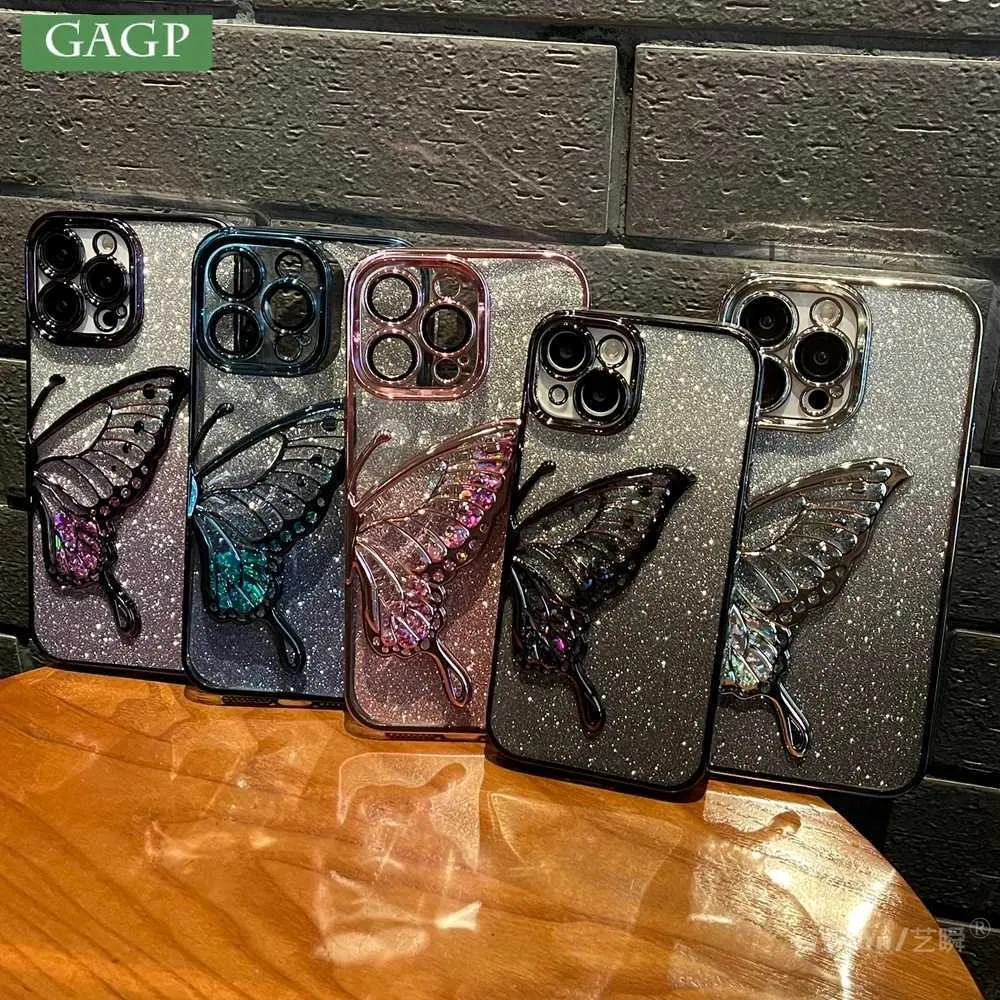 Cell Phone Cases Suitable for iPhone 15 Pro Max Luxury Phone Case Cute Sparkling Quick Butterfly Transparent Phone Case Suitable for iPhone 11 12 13 14 Pro 1 J240426