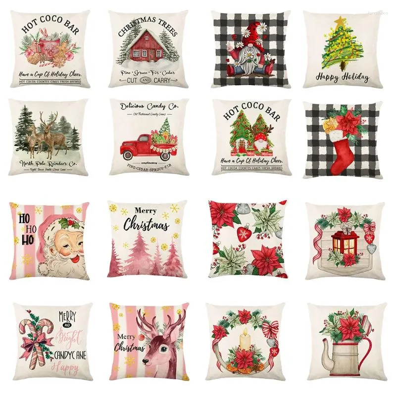 Pillow Christmas Cover Merry Decorations For Home 2024 Ornament Navidad Noel Xmas Gifts Happy Year