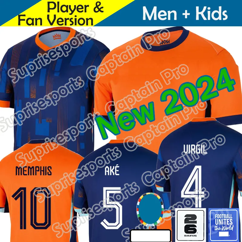 24 25 Holanda Memphis Holland Club Jersey de futebol 2024 2025 Camisa de futebol da equipe nacional holandesa Homens Kit Kit Define Home Away Orange Memphis Xavi Gakpo F. de Jong de Ligt