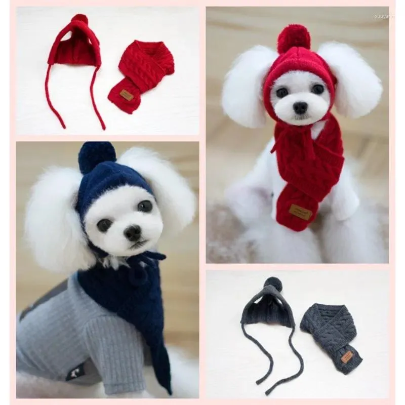 Hondenkledingmuts voor honden Winter warme strepen gebreide sjaalkraag puppy teddy kostuum kerstkleding kerstkostuums